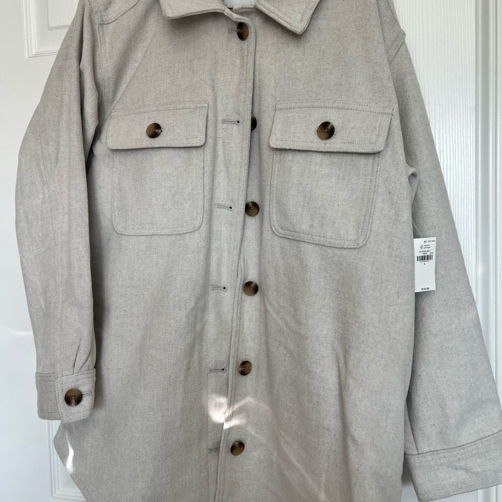 Women's Oversized Button-Front Coat Wool Shacket Jacket in Light Gray